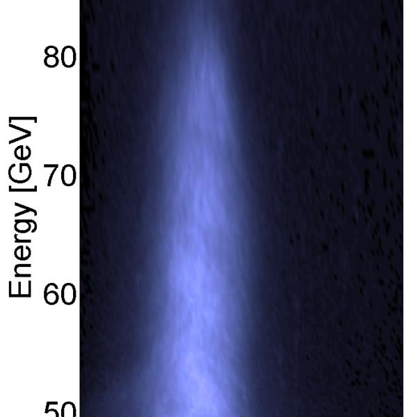 blue streak in this photograph shows the dramatic gain in energy made by some of the electrons