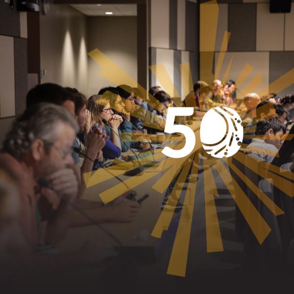 Panofsky auditorium with SSRL 50th graphic