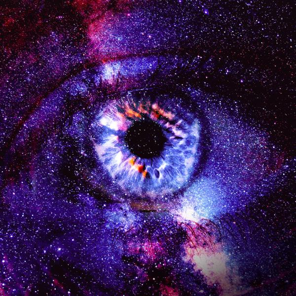 illustration of universe and human eye