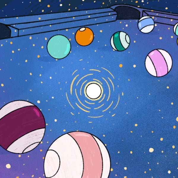 Illustration of billiard balls on a cosmic pool table