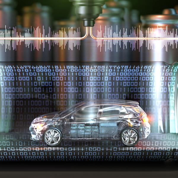 An illustration of a car inside a battery.