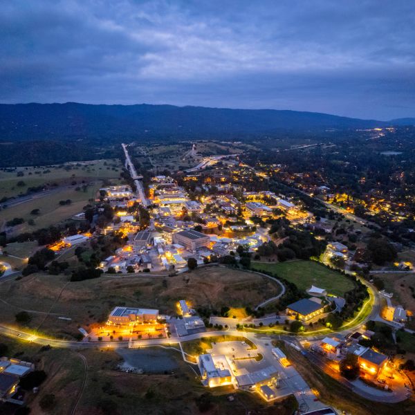 Aerial View of The Linac Coherent Light Source (LCLS) at SLAC at sunrise.