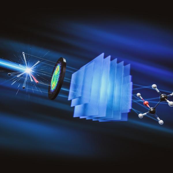 Illustration of AI used for the reconstruction of the structure of molecules blown up by X-ray pulses