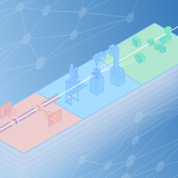 Illustration depicting self-driving lab from accelerator to experiment