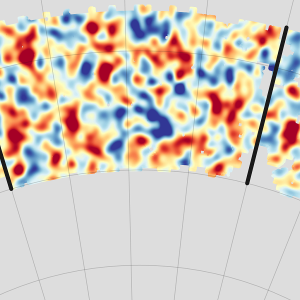 A map of the sky showing the density of galaxy clusters, galaxies and matter
