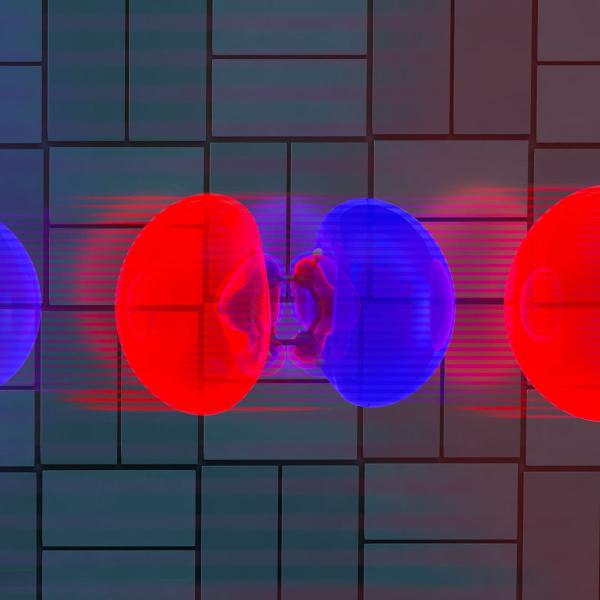Illustration showing electron orbitals ballooning in response to light 