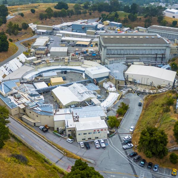 Aerial view of industrial-looking research buildings