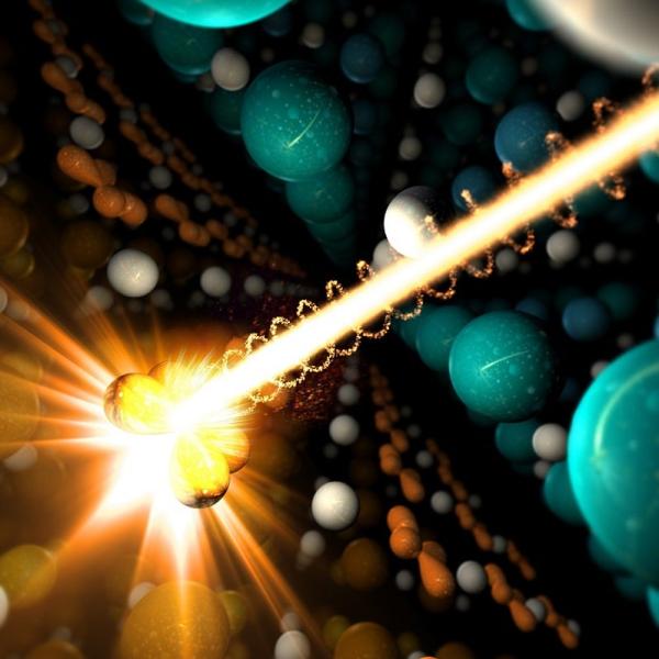 Image - Artist's conception of titanium atom revealing magnetic properties. (Greg Stewart/SLAC)
