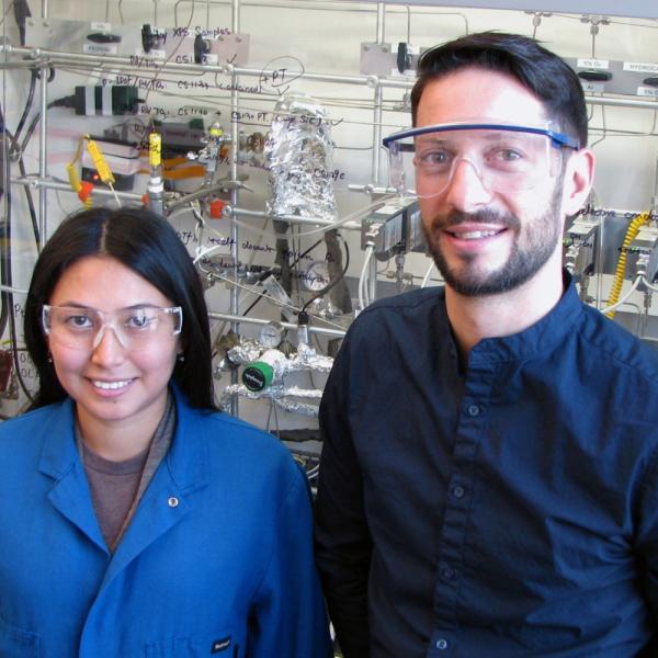 Two Stanford researchers in the lab