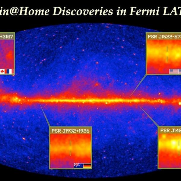 Image - The four newly discovered pulsars located on a map of the gamma-ray sky