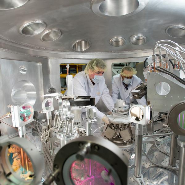 Image - Researchers prepare for an experiment in the Matter in Extreme Conditions station’s chamber at SLAC’s Linac Coherent Light Source X-ray laser. (SLAC National Accelerator Laboratory)