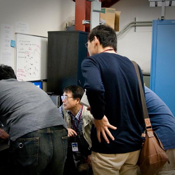 Japanese researchers at Beamline 4-2 (Photo by Lori Ann White.)