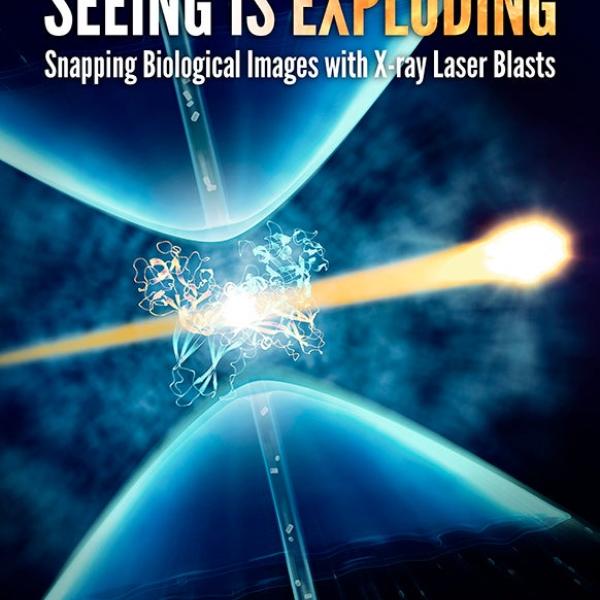 Public lecture poster titled Seeing is Exploding: Snapping Biological Images with X-ray Laser Blasts