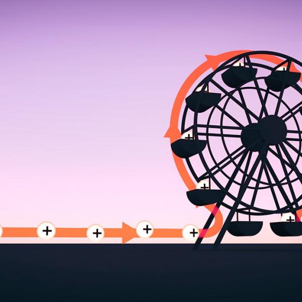 Illustration of a molecular Ferris wheel delivering protons