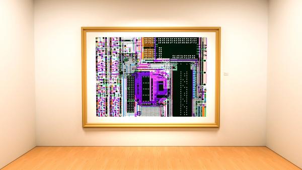 This illustration shows the layout of an application-specific integrated circuit, or ASIC, at an imaginary art exhibition.