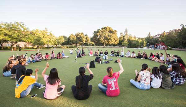 SAGE campers participate in a leadership activity at Stanford University.