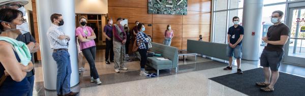 SLAC public tour group in lobby.