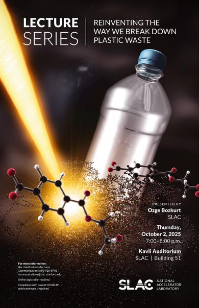 Public lecture poster illustrating chemical processes that can break down plastics
